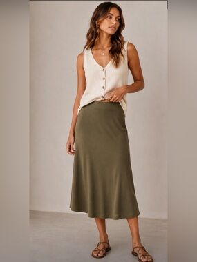 Women's classic Olive A-Line Midi Skirt